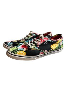 Vans Era Tropical Hawaiian Floral Canvas Sneakers Womens 8.5 Black Hibiscus EU39